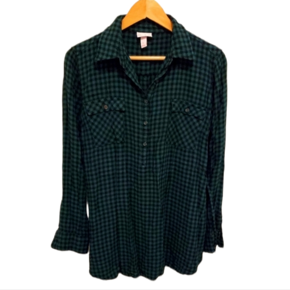 ISABEL MATERNITY - Long Sleeve Shirt - Green and Black - Large